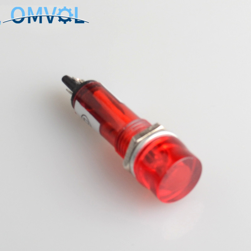 5PC 10mm ümmargune kompaktne indikaatortuli DC12V DC24 AC220V punane roheline oranž neoonpirn XD10-3 võimsus