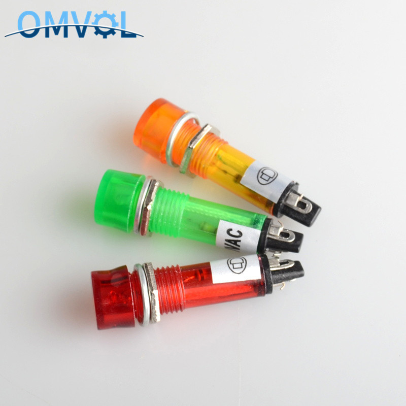 5PC 10mm ümmargune kompaktne indikaatortuli DC12V DC24 AC220V punane roheline oranž neoonpirn XD10-3 võimsus