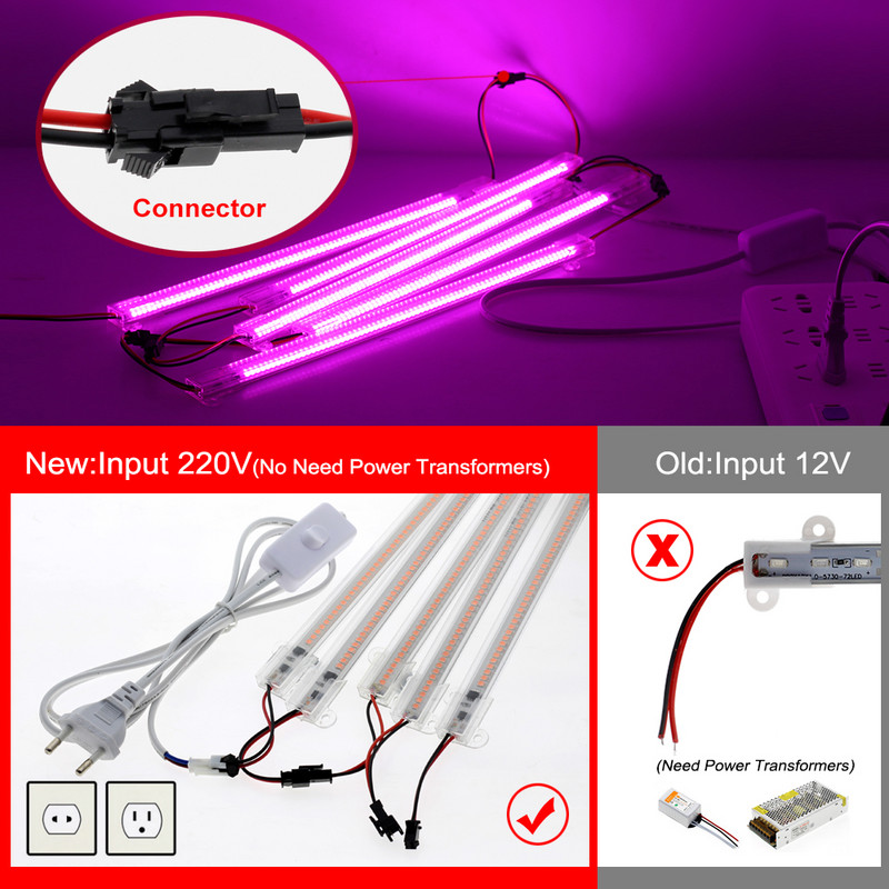 Lampă de creștere cu LED 220V Lampă cu bară LED cu spectru complet pentru plante Eficiență luminoasă ridicată 8W 50/30cm pentru cort de creștere, sere, flori