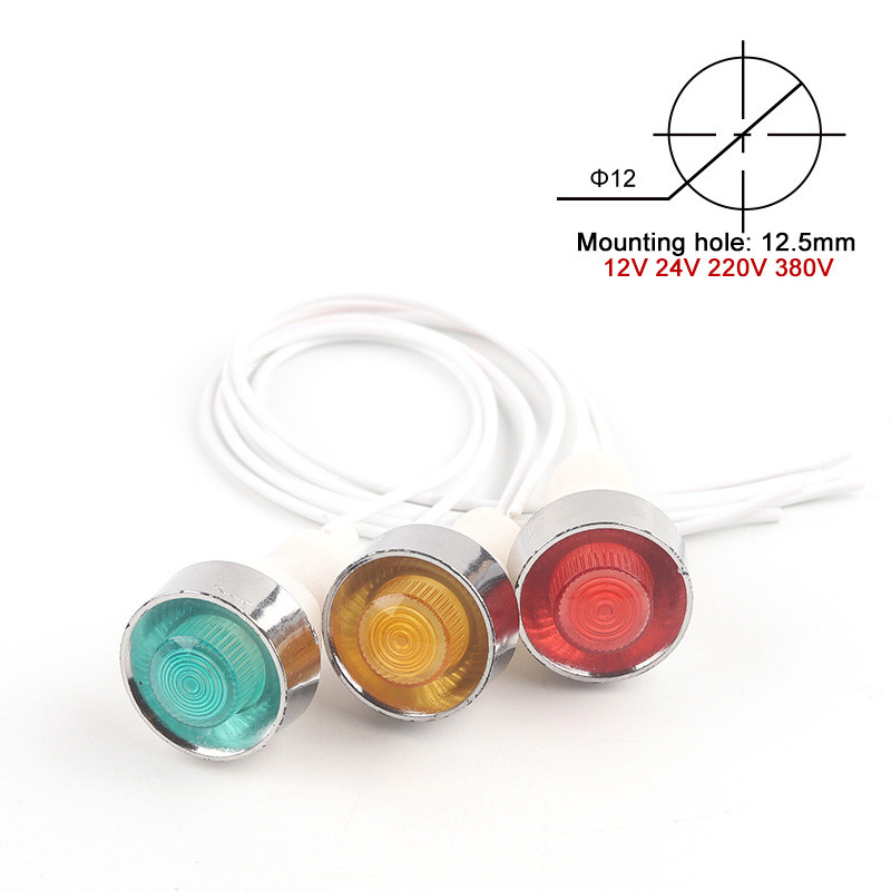 5 bucăți PL cu sârmă lampă de semnalizare panou indicator LED roșu verde galben 12V 24V 220V 380V orificiu de montare 12.5mm lampă de semnalizare de ghidare