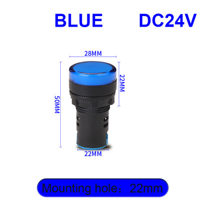 1 vnt AD16-22DS 12V 24V 220V 380V 22mm skydelio tvirtinimo LED karoliukai Maitinimo indikatorius Plastikinis pilotinis signalinis maitinimo lemputė raudona/geltona/mėlyna