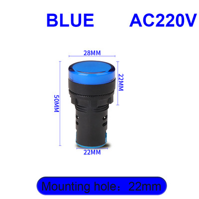 1 vnt AD16-22DS 12V 24V 220V 380V 22mm skydelio tvirtinimo LED karoliukai Maitinimo indikatorius Plastikinis pilotinis signalinis maitinimo lemputė raudona/geltona/mėlyna