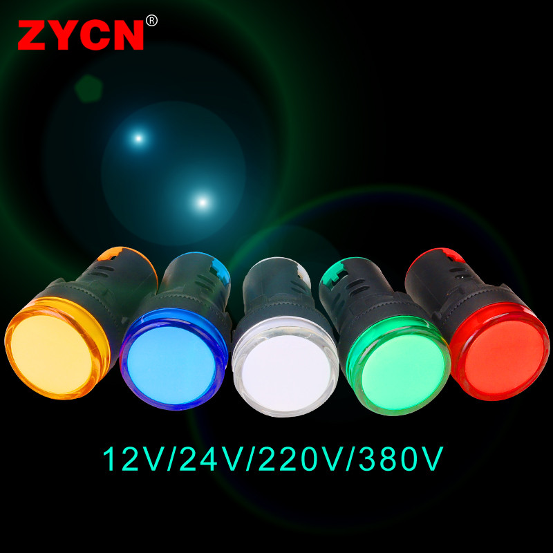 1 vnt AD16-22DS 12V 24V 220V 380V 22mm skydelio tvirtinimo LED karoliukai Maitinimo indikatorius Plastikinis pilotinis signalinis maitinimo lemputė raudona/geltona/mėlyna