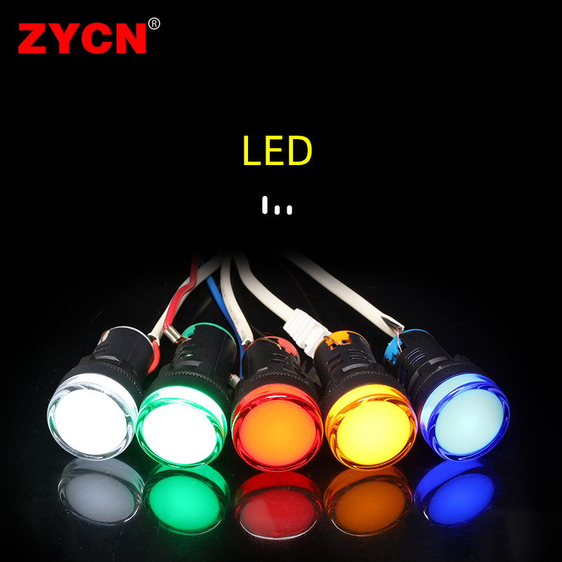 1 vnt AD16-22DS 12V 24V 220V 380V 22mm skydelio tvirtinimo LED karoliukai Maitinimo indikatorius Plastikinis pilotinis signalinis maitinimo lemputė raudona/geltona/mėlyna
