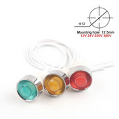 5 tk PL koos juhtmega signaallambi paneeli kinnitusega 12,5 mm indikaator LED valguspunane roheline roheline kollane juhtjuht 380 V 220 V 12 V 24 V
