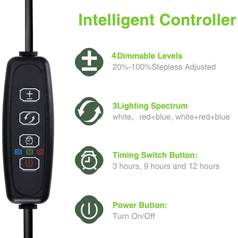 Grow Light täisspektriga LED taimevalgusti toataimedele Reguleeritava kõrgusega kasvulamp taimeriga 3/9/12H hämardatava heledusega