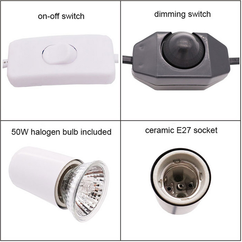 Bec cu halogen de 50 W inclus Lampă de încălzire pentru reptile, reglabilă cu gât de gâscă, rezervor de acvariu, lămpi de încălzire pentru terariu șarpe țestoasă șarpe
