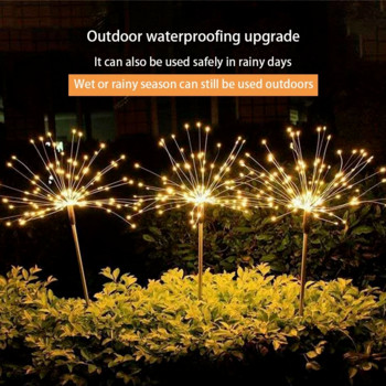 Ηλιακή τροφοδοσία εξωτερικού χώρου Grass Globe Dandelion Fireworks Lamp Flash String 90/120/150 LED for Garden Lawn Landscape Holiday Light