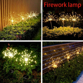 Ηλιακή τροφοδοσία εξωτερικού χώρου Grass Globe Dandelion Fireworks Lamp Flash String 90/120/150 LED for Garden Lawn Landscape Holiday Light