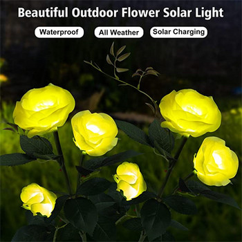 2/1 бр. Слънчеви розови светлини IP65 Водоустойчиви градински светлини LED романтични пейзажни светлини с 3 розови цветя за вътрешен двор/двор/морава
