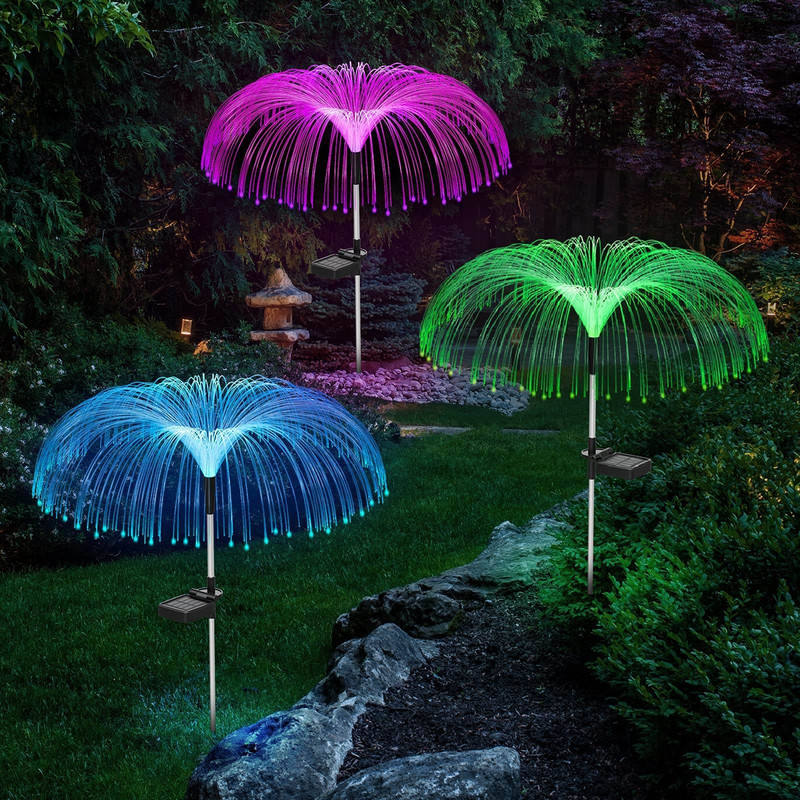 Solar LED Firework Garden Fairy Lights Αδιάβροχα φώτα γκαζόν μέδουσες οπτικών ινών Φωτιστικό γκαζόν μεδούλες εξωτερικού χώρου Pathway Yard Decor Light