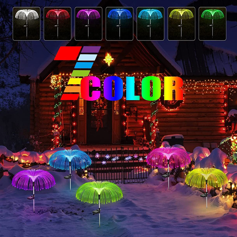 Solar LED Firework Garden Fairy Lights Αδιάβροχα φώτα γκαζόν μέδουσες οπτικών ινών Φωτιστικό γκαζόν μεδούλες εξωτερικού χώρου Pathway Yard Decor Light