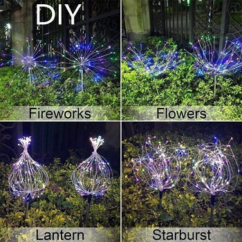 Ηλιακά Φωτιστικά Κήπου Διακοσμητικά Πυροτεχνήματα Λάμπες Αδιάβροχο String Light DIY Fairy Stake Φωτιστικό τοπίου για γκαζόν πίσω αυλή
