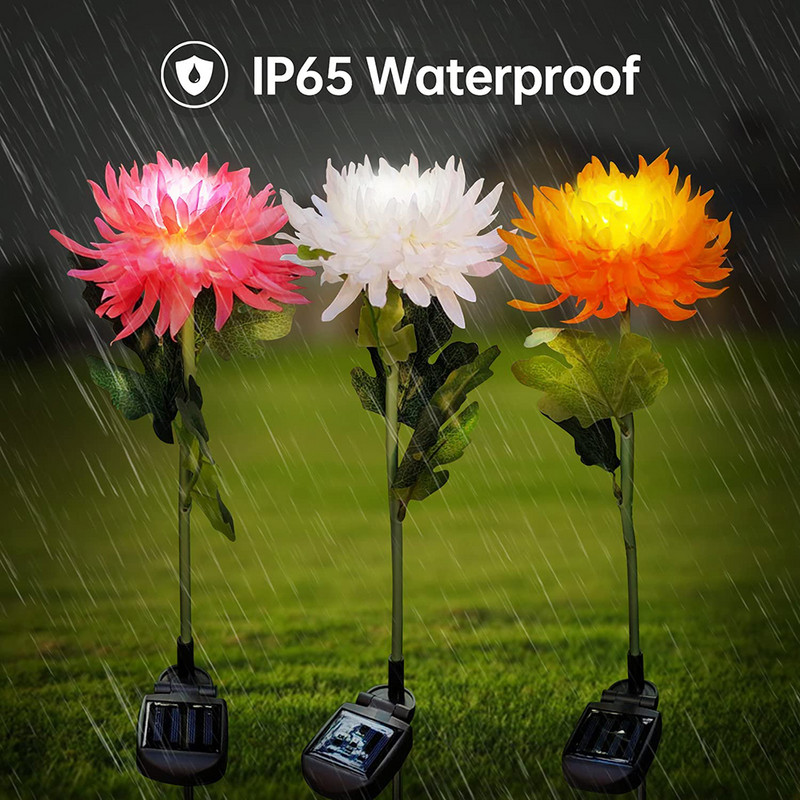 Napelemes krizantém kültéri kerti pázsit lámpa IP65 vízálló virágok ösvény lámpa terasz udvar zöldséges kert ünnepi dekoráció