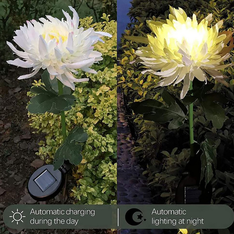 Napelemes krizantém kültéri kerti pázsit lámpa IP65 vízálló virágok ösvény lámpa terasz udvar zöldséges kert ünnepi dekoráció
