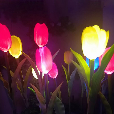 Tulipán Led virágok napelemes fénnyel kerti dekorációhoz Kültéri napellenző lámpák Vízálló vidéki házban, zöldséges udvarhoz