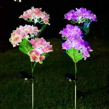 3 глави цвете на хортензия Слънчева светодиодна светлина Външна градинска тревна площ Лампи за градина и зеленчуков двор Декорация на селска къща