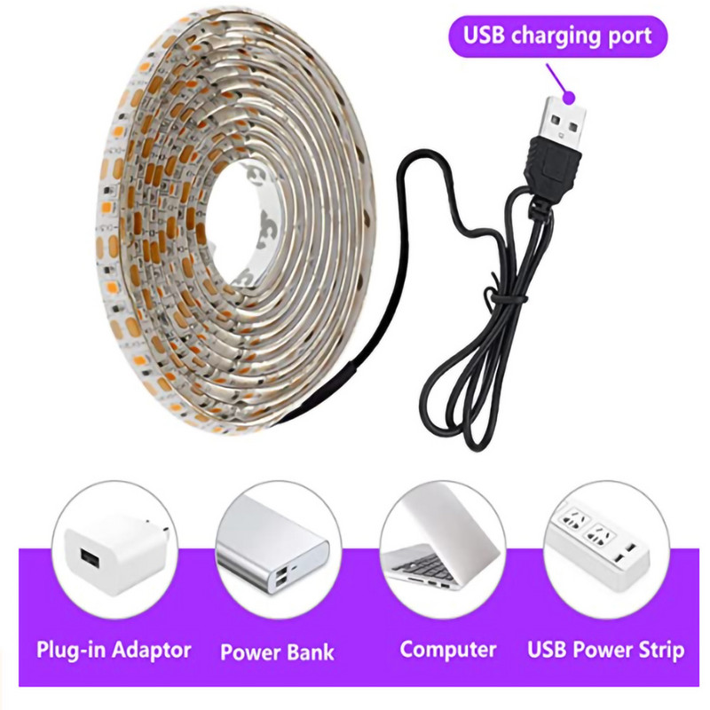 USB 5V LED augšanas gaismas pilna spektra augšanas lampa, ūdensnecaurlaidīga UV fitolampa 2835 mikroshēma, ziedi, siltumnīca, kultivo hidroponika