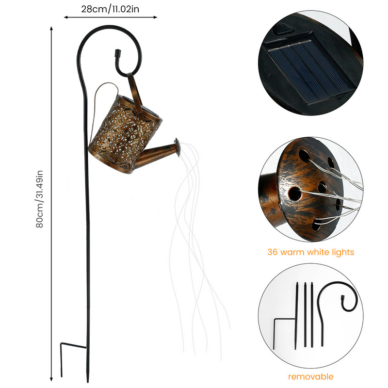 Adăparea solară Iluminează pentru terasa, ceainic solar, șir de lumini, 36 LED retro, agățat, felinare solare de grădină, curte în aer liber