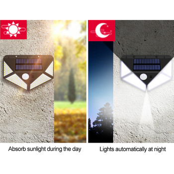 LED соларна стенна лампа Всички страни Светеща слънчева индукционна лампа PIR Стенна лампа за човешки двор Водоустойчива стълби Външна светлина Градина