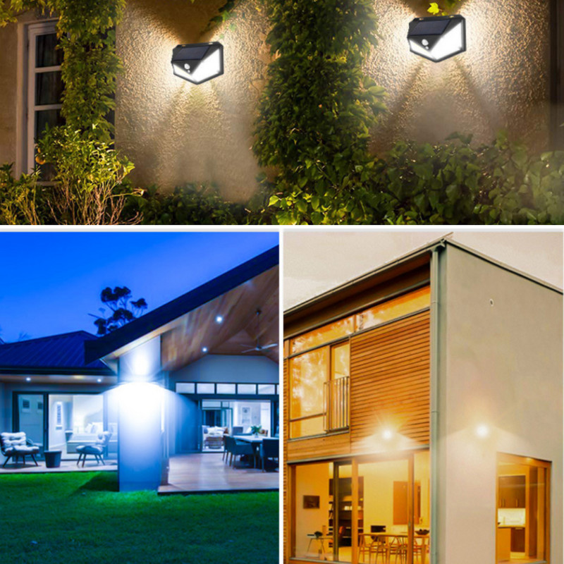 Lampă solară cu LED pe toate părțile Lampă cu inducție solară luminoasă PIR Curte umană Lampă de perete impermeabilă Scări Lumină în aer liber grădină