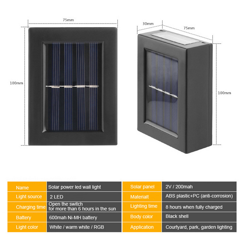 LED fali lámpa napelemes IP65 vízálló kültéri veranda kerti fali lámpa RGB fehér meleg fehér világítás dekoráció éjszakai fény