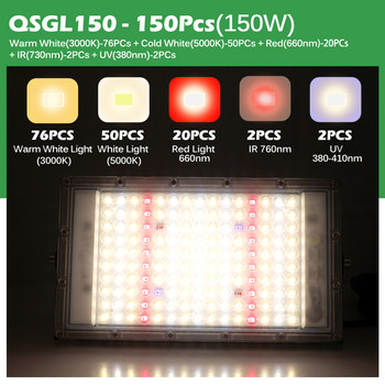 Пълен спектър LED светлина за отглеждане 50W 100W 150W за хидропонни стайни растения Лампа за отглеждане на оранжерии IP65 Водоустойчива