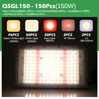 Πλήρους φάσματος LED Grow Light 50W 100W 150W για υδροπονικά φυτά εσωτερικού χώρου Καλλιέργεια Λάμπα για σπορά θερμοκηπίου IP65 Αδιάβροχη