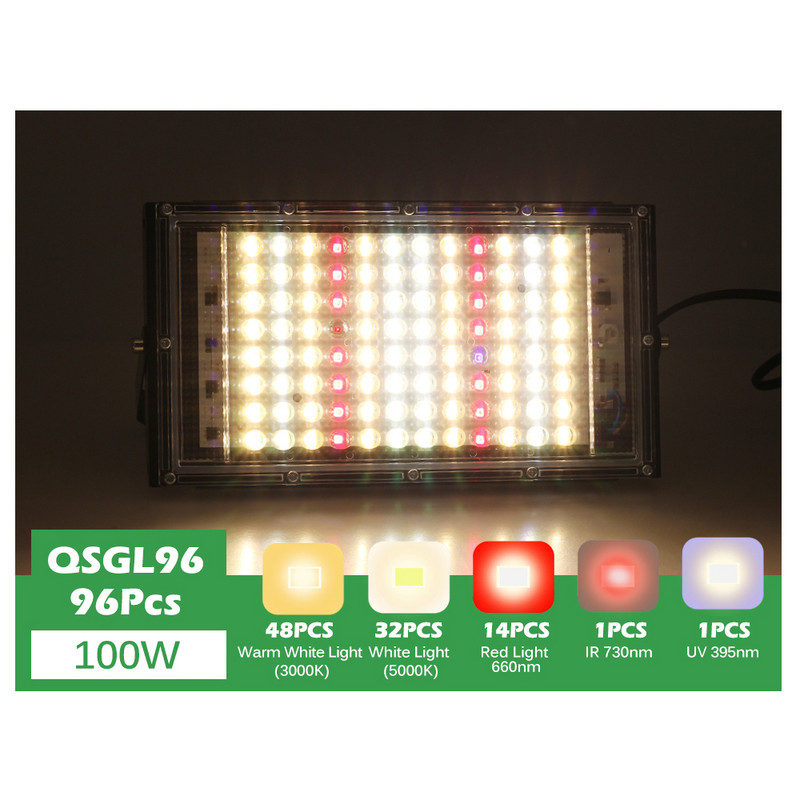 Teljes spektrumú LED növekedési lámpa 50 W 100 W 150 W hidroponikus beltéri növények termesztő lámpa üvegházi vetéshez IP65 vízálló