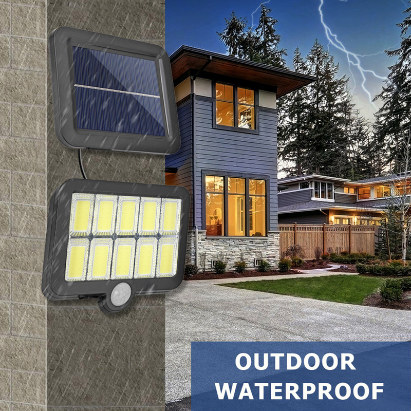 120 COB napelemes utcai lámpa LED fali lámpa kültéri vízálló mozgásérzékelős lámpák utcai elárasztó lámpák kerti húrok megvilágításához