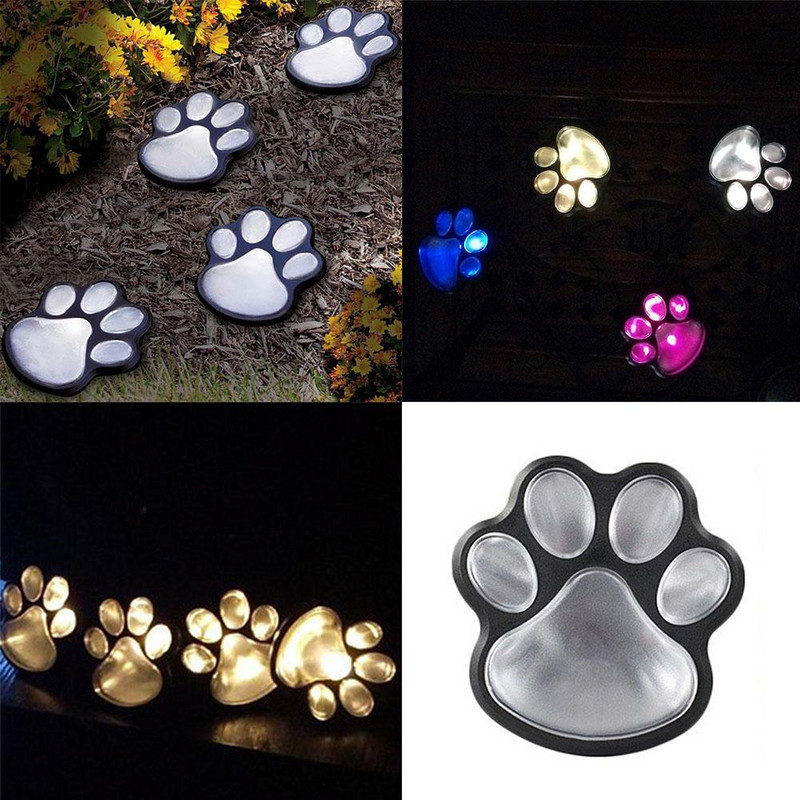 Solar Cat Paw Foot Print Muruvalgustid Päikeseenergial töötav maapealne pistikulamp LED tee jalutuskäik Dekoratiivne lamp välisvalgustus