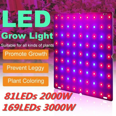 Lumină de creștere LED 2000W 3000W 81 LED-uri / 169 LED-uri Phytolamp cu spectru complet 1 comutator de mod Veg Bloom Lampă de interior pentru creșterea plantelor