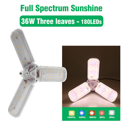 Új 24W 36W 48W összecsukható LED Grow Light teljes spektrumú E27 növénytermesztő fény fitolamp izzó beltéri növényekhez virágpalántákhoz