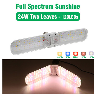 Új 24W 36W 48W összecsukható LED Grow Light teljes spektrumú E27 növénytermesztő fény fitolamp izzó beltéri növényekhez virágpalántákhoz