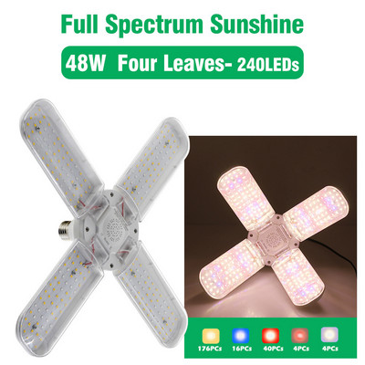 Új 24W 36W 48W összecsukható LED Grow Light teljes spektrumú E27 növénytermesztő fény fitolamp izzó beltéri növényekhez virágpalántákhoz
