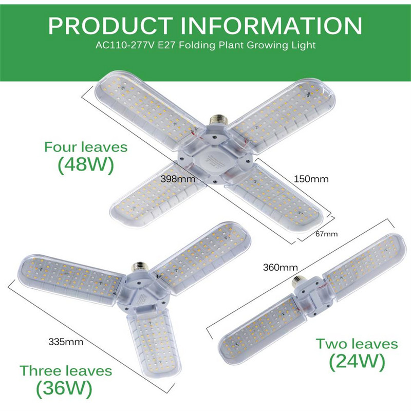 Új 24W 36W 48W összecsukható LED Grow Light teljes spektrumú E27 növénytermesztő fény fitolamp izzó beltéri növényekhez virágpalántákhoz