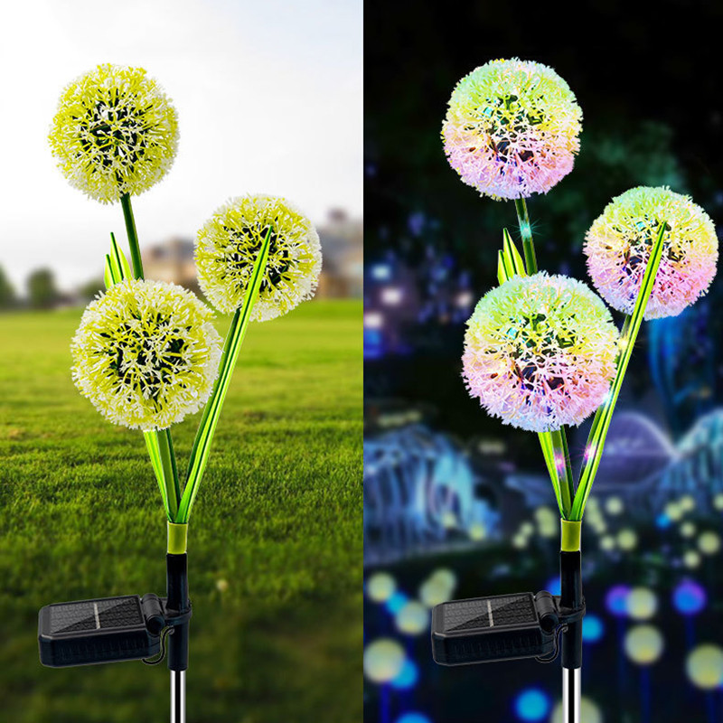 Lumini solare de grădină în aer liber 3 capete Flori solare de păpădie Ip65 Lumină de decorare rezistentă la apă pentru nuntă de grădină.