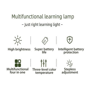 Led настолна лампа с будилник 3 цветни температури Безстепенно затъмняване USB зареждане Нощна светлина Защита на очите Настолни лампи за четене