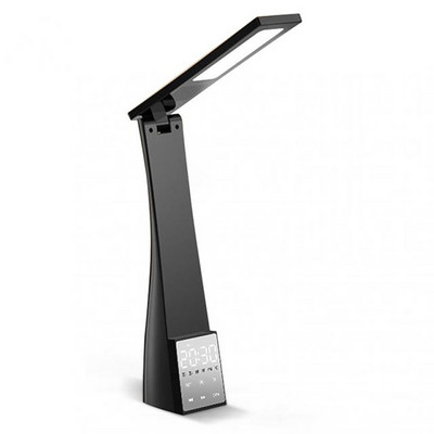 Lampă de birou LED cu ceas cu alarmă, temperatură în 3 culori, reglare continuă, încărcare USB, lumină de noapte, lămpi de masă pentru lectură cu protecție ochilor