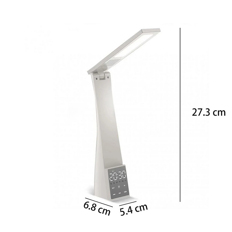 Lampă de birou LED cu ceas cu alarmă, temperatură în 3 culori, reglare continuă, încărcare USB, lumină de noapte, lămpi de masă pentru lectură cu protecție ochilor