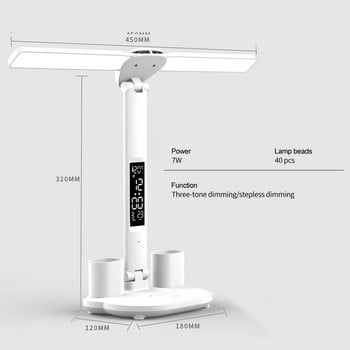 LED настолна лампа USB димируема сензорна сгъваема настолна лампа с календар Температурен часовник Нощна светлина за учене Лампа за четене