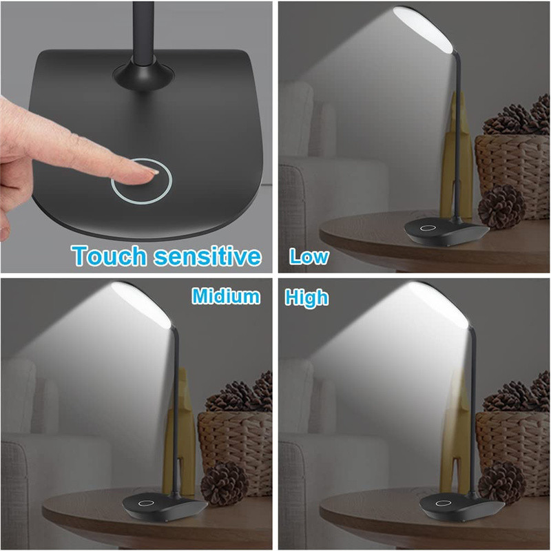 Lampă de birou Flexibilă cu 3 nivele de luminozitate Lampă de masă reîncărcabilă prin USB cu control tactil Lumină de birou portabilă Lumină de noapte de birou pentru Kis