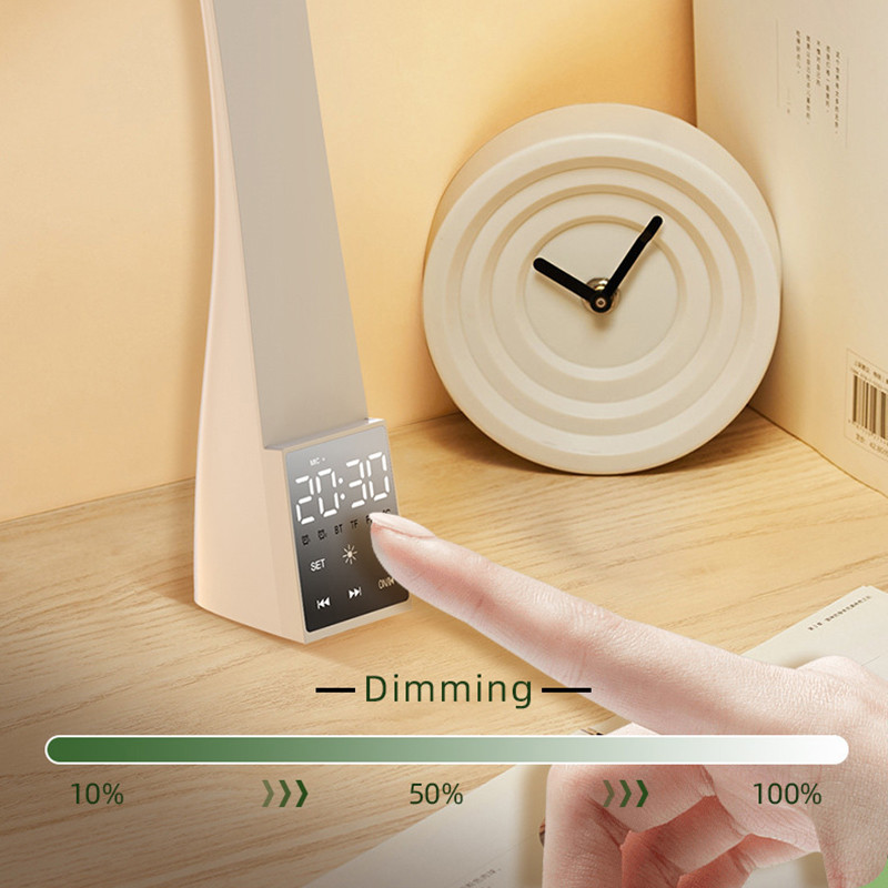 Led galda lampa ar Bluetooth modinātāja pulksteņa temperatūru bezpakāpju aptumšošana USB uzlāde nakts gaisma acu aizsardzības lasīšanas lampas