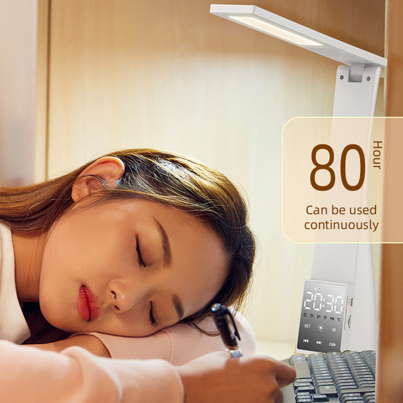 Led galda lampa ar Bluetooth modinātāja pulksteņa temperatūru bezpakāpju aptumšošana USB uzlāde nakts gaisma acu aizsardzības lasīšanas lampas
