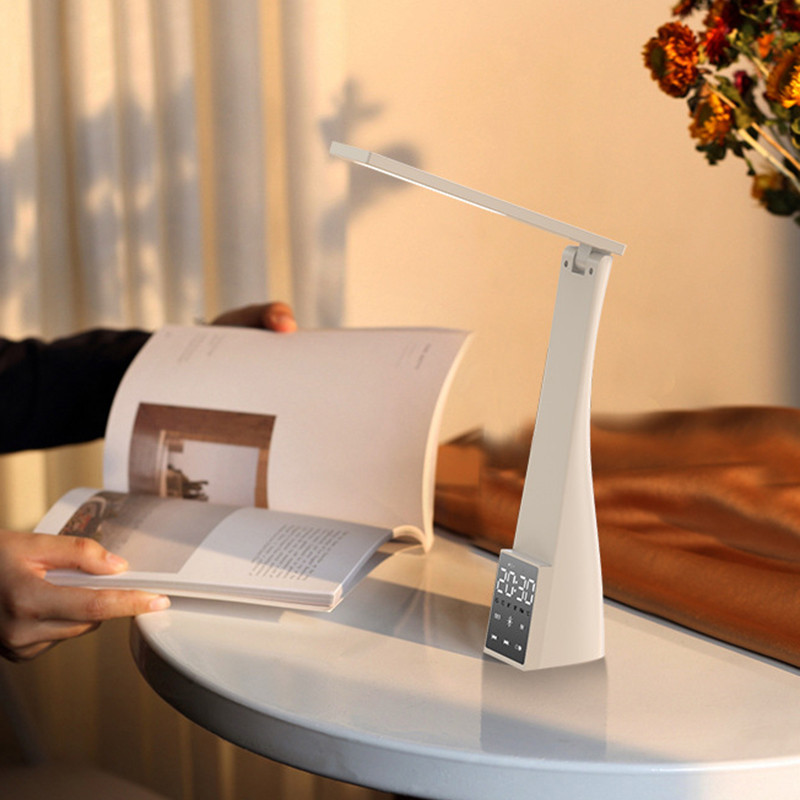 Led galda lampa ar Bluetooth modinātāja pulksteņa temperatūru bezpakāpju aptumšošana USB uzlāde nakts gaisma acu aizsardzības lasīšanas lampas
