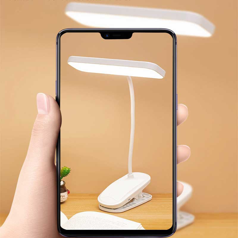 Kaasaskantav LED-laualamp klambriga 360° painduv USB-taaslaetav hämardatav laualamp Silmade kaitse Õpperaamatu tuled