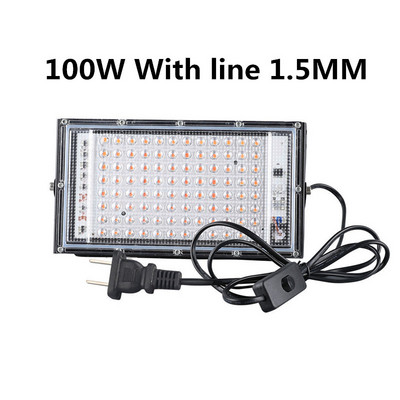 LED Grow Light teljes spektrumú 220V 110V 50W 100W 380-440NM EU dugós leddel üvegházhatású hidroponikus virágvetés fitolámpához