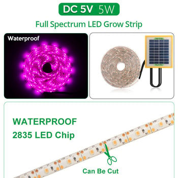 Solar LED Grow Light Strip Full Spectrum Phytolamp 5V SMD 2835 Plant Growth Light For Plants Seed Flower Greenhouse Hydroponic