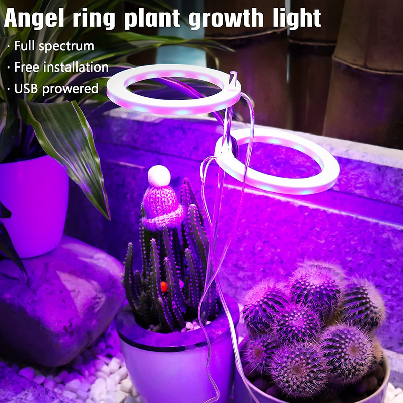 Lumină de creștere a plantelor cu inel de înger 5V USB Phytolamp pentru plante Lampă LED cu spectru complet pentru flori de interior, seră, răsaduri, flori de acasă