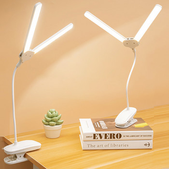 LED клипс лампа акумулаторна лампа двойна глава настолна лампа гъвкава гъша шия USB зарядна клипс лампа сензорно затъмняване настолни лампи